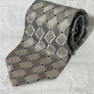 Fratelli Moda 100% Silk Tie Toupe Silver Geometric Print Made in Italy